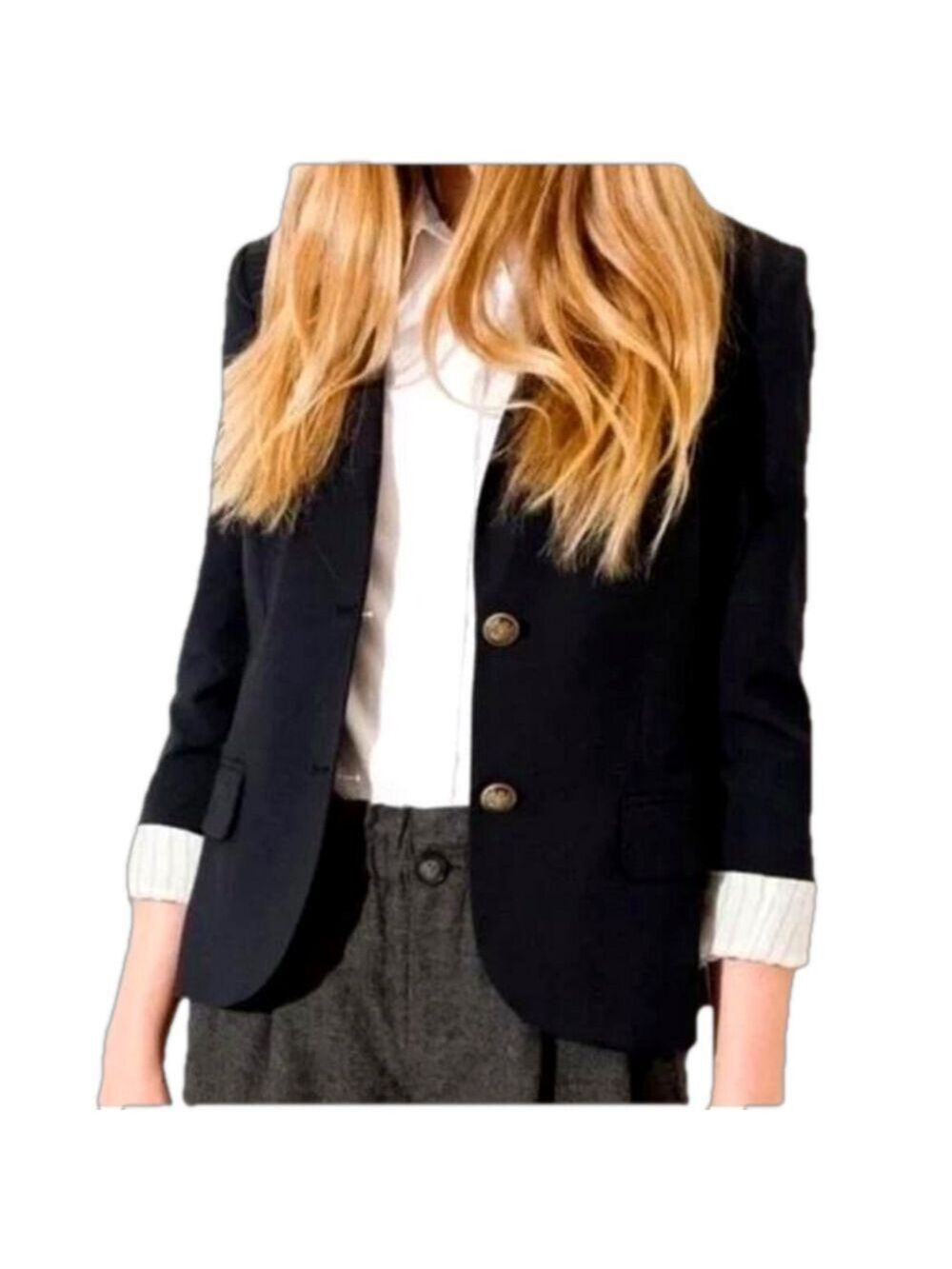 ARITZIA Talula Navy Wool Blend Exeter Blazer With Gold Crested Buttons Size 2